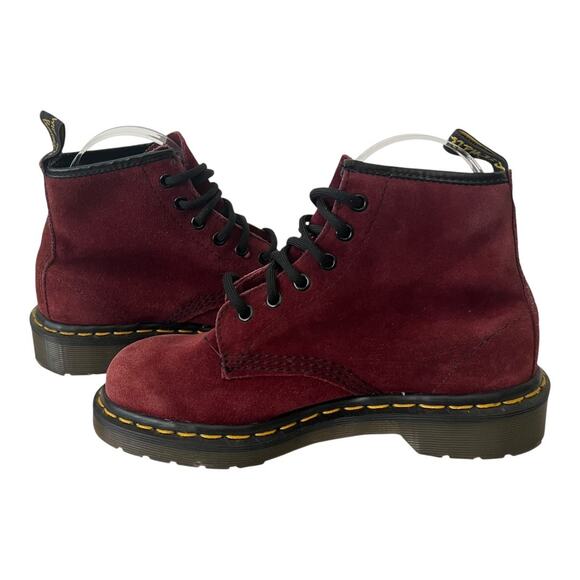Vintage Dr. Martens Made In England Dark Red Suede Lace Up 6 Eye Boots Size 6 US - Picture 4 of 13